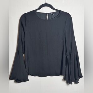 WhoWhatWear Black Bell sleeve Satin Blouse Small